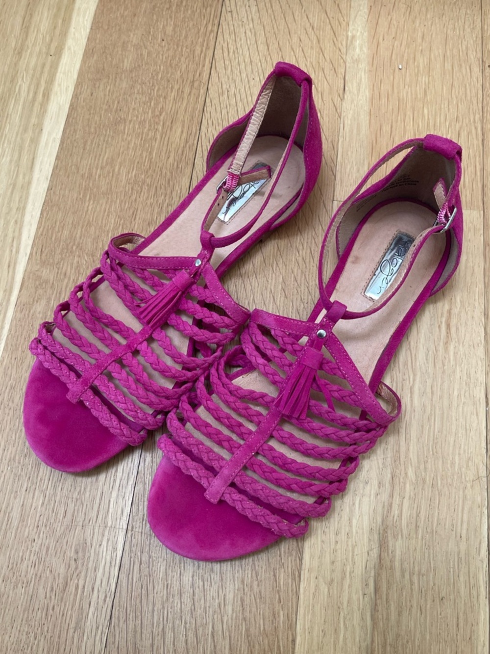 Halogen Fuchsia Braided Tassel Flat Sandals - Women Size 9.5